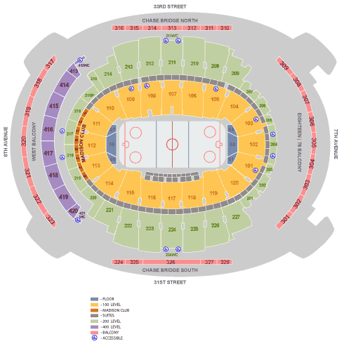 Arenakarta sektioner Madison Square Garden New York Rangers